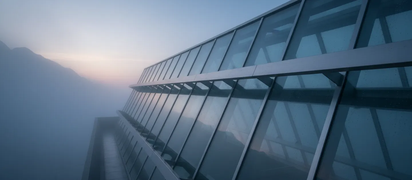 Panoramic view of an Austrian business district at golden hour